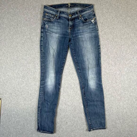 7 Seven for all Mankind Womens Size 26 Denim Skinny Jeans Blue Low Rise Stretch - Picture 1 of 8